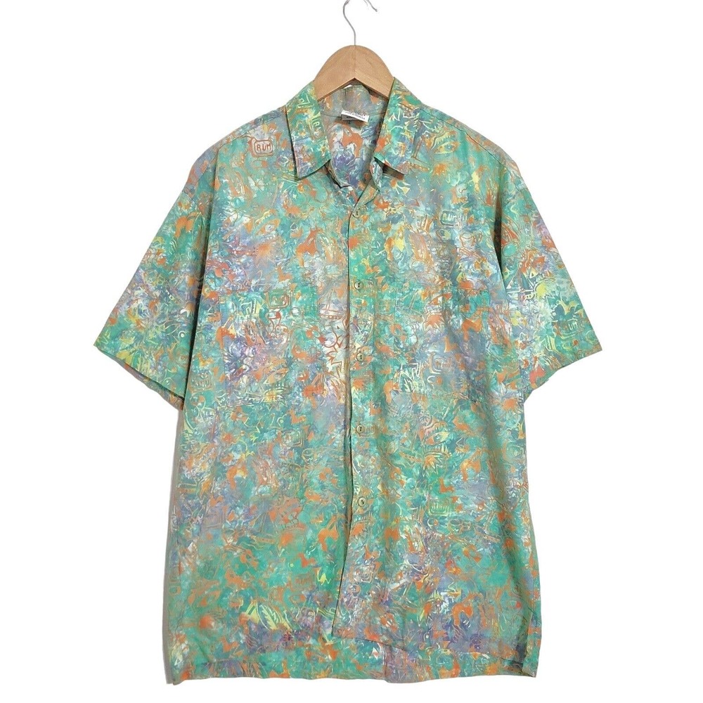 Rum Reggae Mens M 100% Cotton‎ Aloha Print Short Sleeve Shirt Hawaiian Tropical